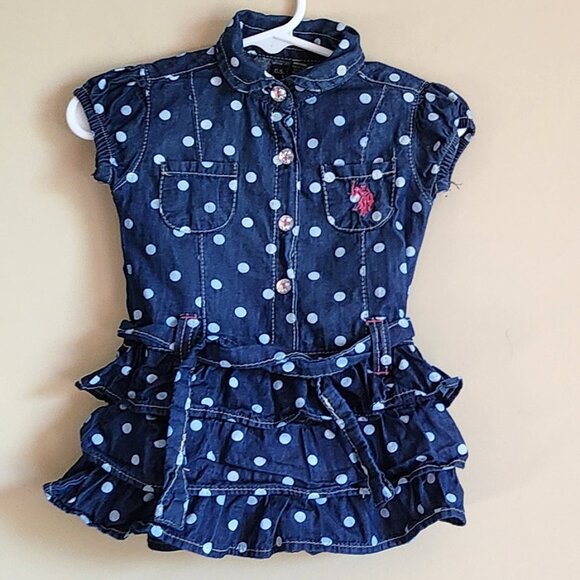 U.S. Polo Assn. Baby Girl Demin Ruffled Logo Dress Size 6/9 Months - Picture 1 of 5